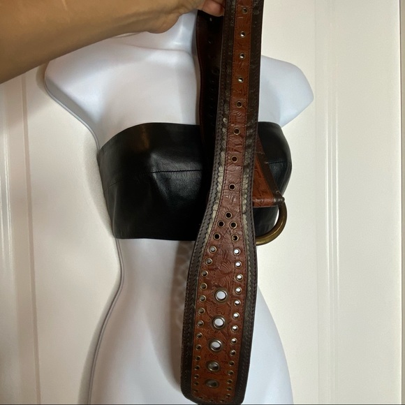 Brown Leather Wide Waist Belt - Picture 5 of 8